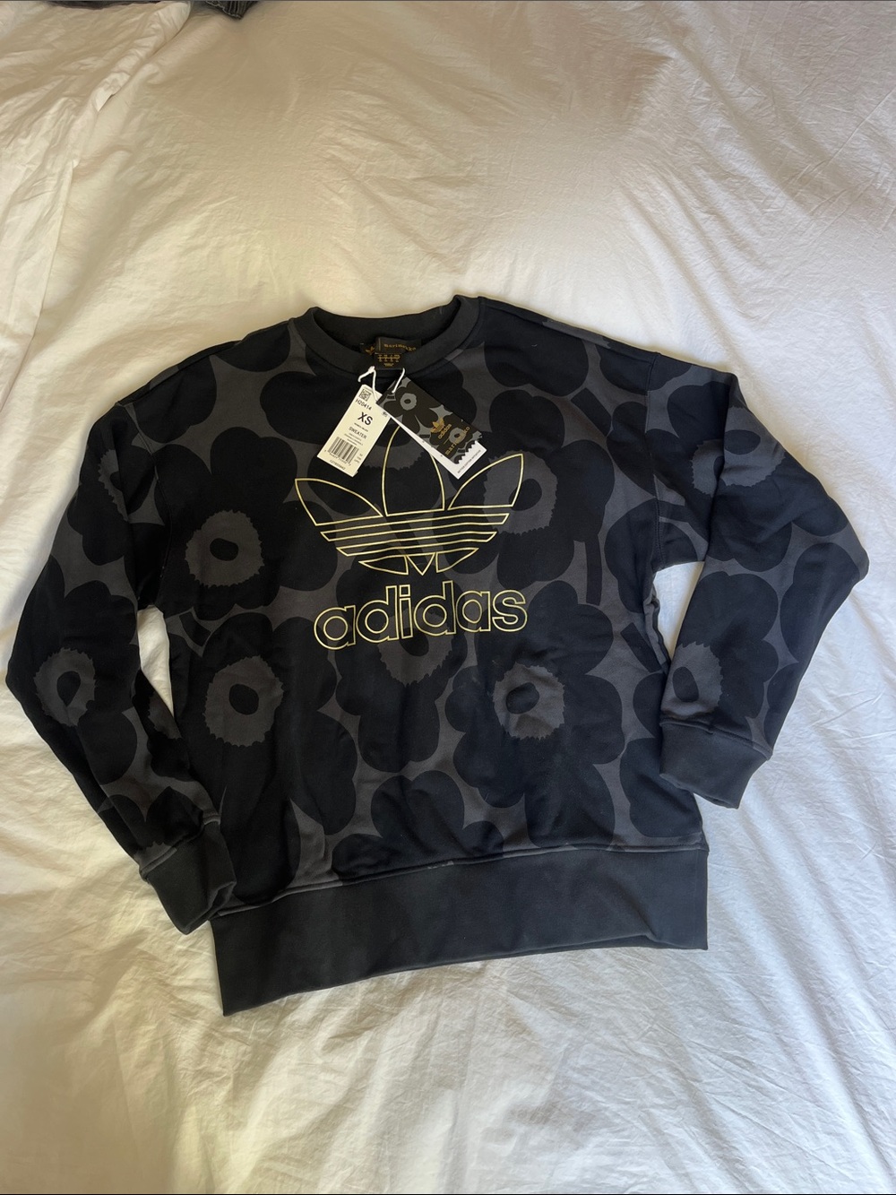 adidas Marimekko Unikko Black Carbon Gold Trefoil Crewneck Sweater